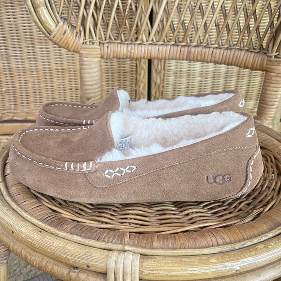 UGG Tan Suede Ansley Moccasin Slippers - Picture 2 of 6